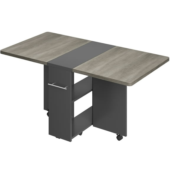 Zzistar Foldable Dinning Table with Drop Leaf and 2 Storage Shelves, Indoor Wood Collapsible Table Extendable Office Desk