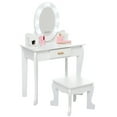 thumbnail image 1 of Zzistar Girl Vanity Table and Chair Set, Kids Wood Makeup Dressing Table with Lights, Mirror, Drawer & Stool, 1 of 9