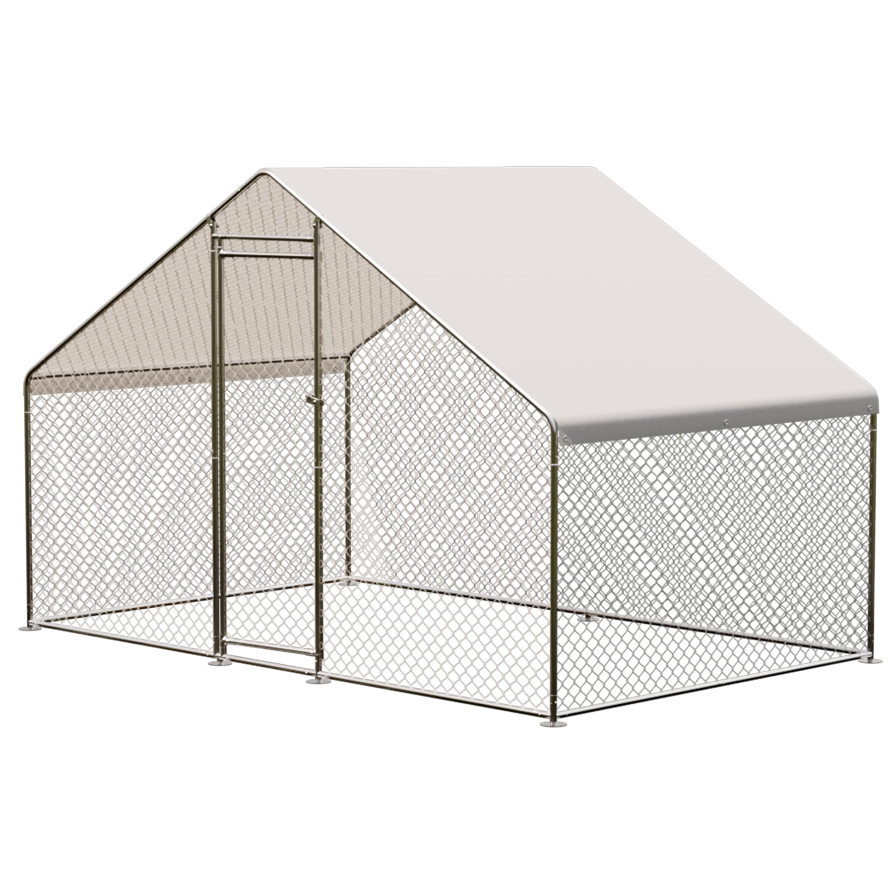 Zzistar Large Metal Chicken Coop, Walk-in Poultry Cage Silver Chicken House with Waterproof Anti-UV Roof