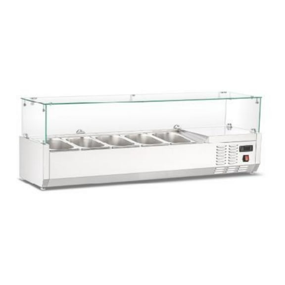 Zzistar Refrigerated Condiment Prep Station, 48-Inch,Sandwich Prep Table with 2 1/3 Pans & 4 1/6 Pans, 146W Salad Bar with 304 Stainless Body Tempered Glass Shield Digital Temp Display Auto Defr