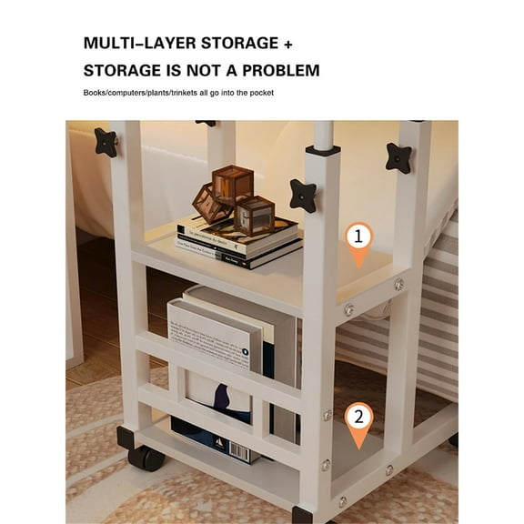 Zzistar Small Mobile Standing Desk, Adjustable Height Portable Rolling Desk, Tiltable Desk C Shaped End Table For Couch, Hospital Table Laptop Stand For Home Office School White 60 x 40CM