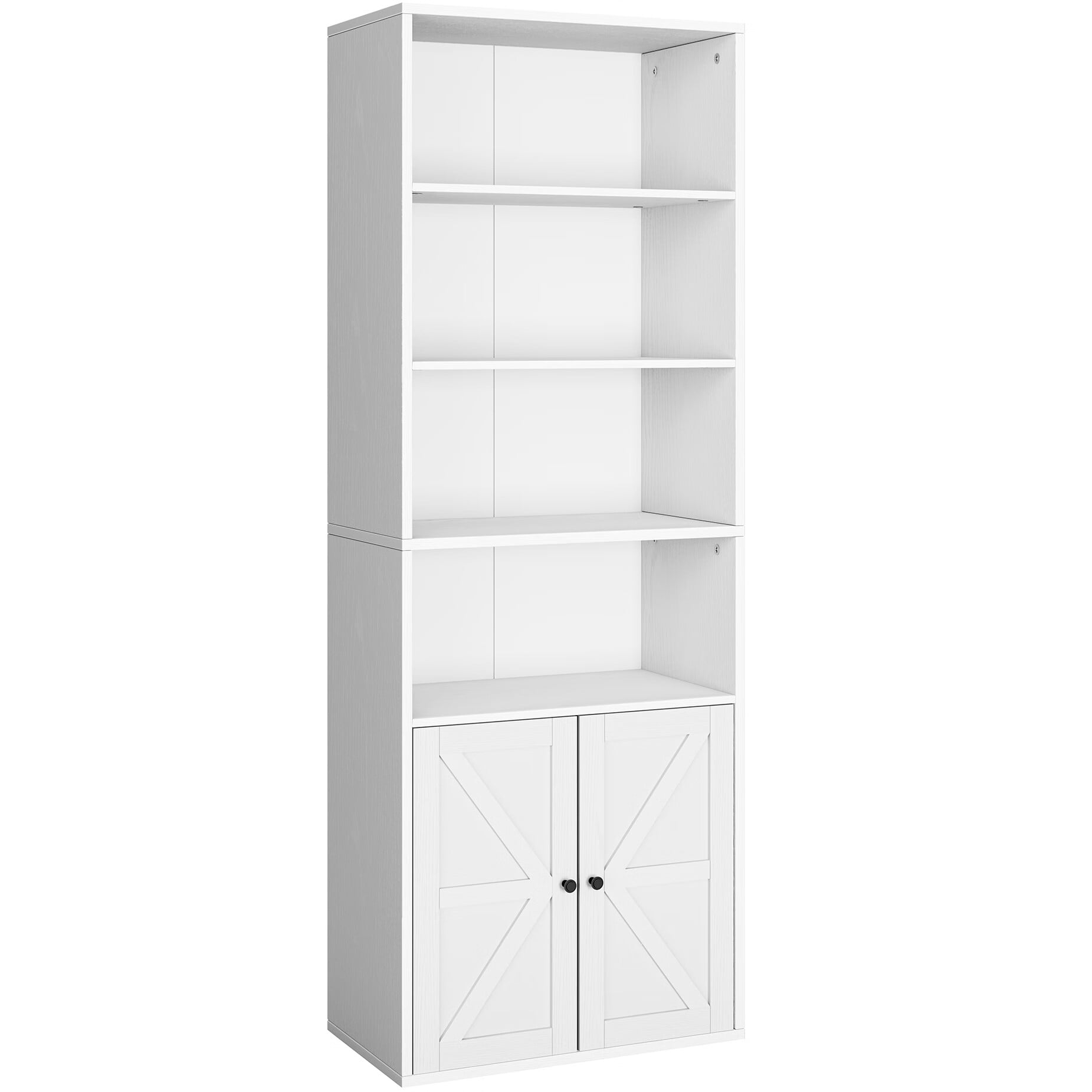 Zzistar Wood Bookcase with Double Doors, 71.4" Bookshelf with 4 Tier
