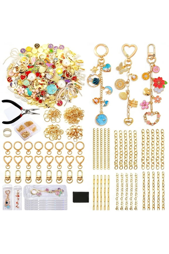 544pcs Lipgloss Keychain Making Kit with Charms Clips Extender Chains for DIY Craft