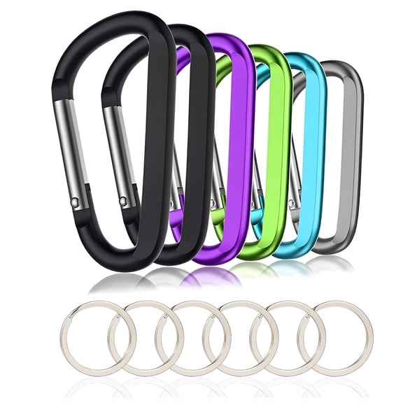 Zzjniupiyyds 6 Pcs Aluminum D Ring Carabiner Clip Set with 6 Key Rings, Multi-Purpose Nonlocking Carabiner for Camping Hiking, Assorted Colors