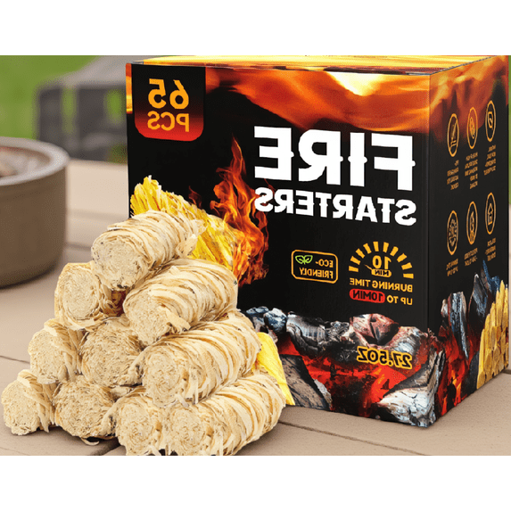 Zzjniupiyyds 65 Wood Fire Starters for Fireplace, Grill, BBQ, Campfire, Pizza Oven, Pellet Stove, Burns Up to 10 Min