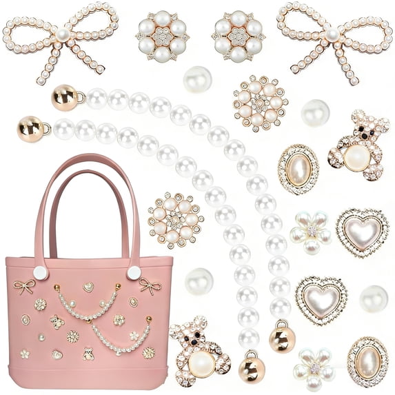 Zzjniupiyyds Bogg Bag Accessories Charms – Pearls, Butterfly Flowers, and Cute Charms for Simply Southern Beach Tote, Tote Bag Insert Compatible
