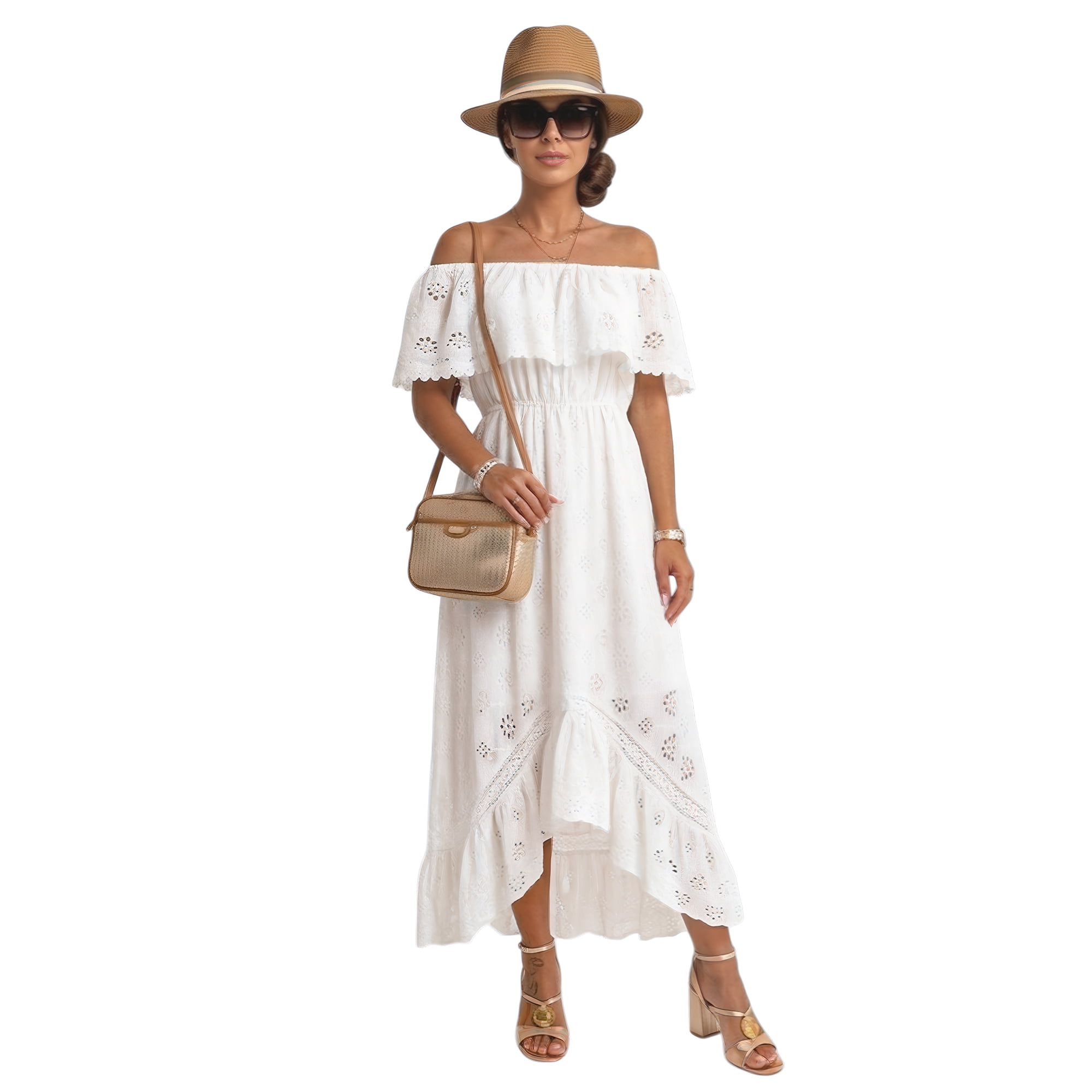 beach dresses off shoulder Off Shoulder Floral Print Maxi Dress Women Ruffle Strap Elegant Casual main image 1
