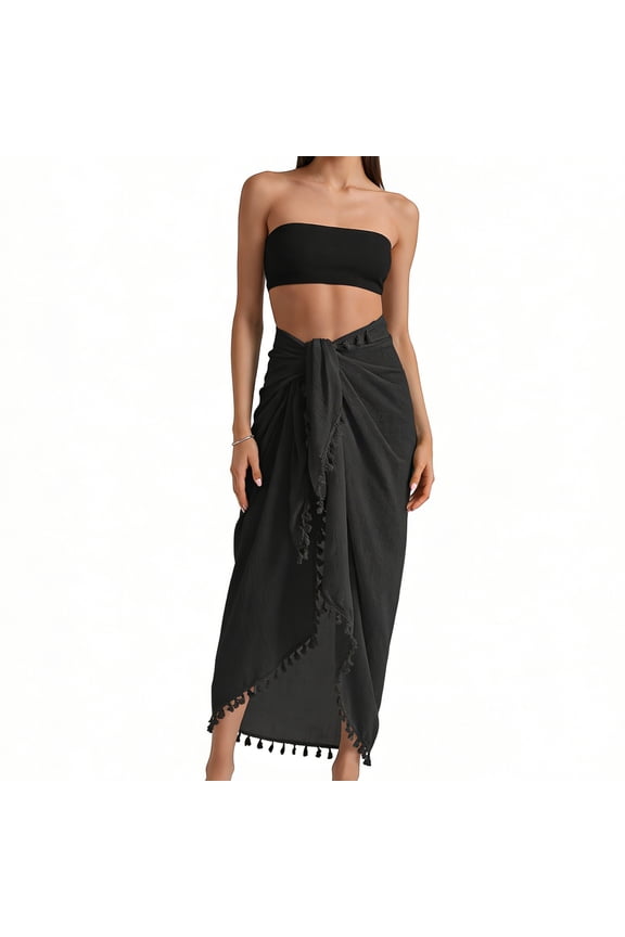 Womens Beach Sarong Cover Up  Stylish Bikini Swimwear Wrap, Pareo for Pool and Beach, Black