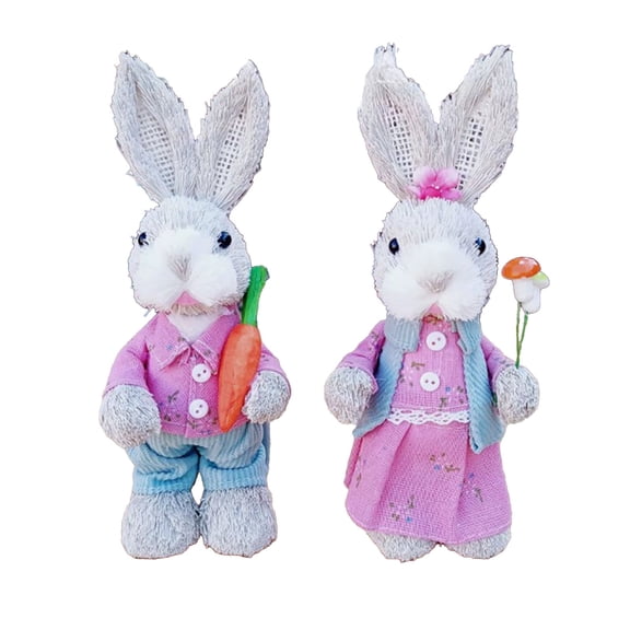 Zznnkj 2 Pack Straw Easter Bunny Decor, Handcrafted Sisal Rabbit Figurines in Clothes Holding Egg & Carrot, Spring Tabletop Home Decor for Tiered Tray, Party Gifts