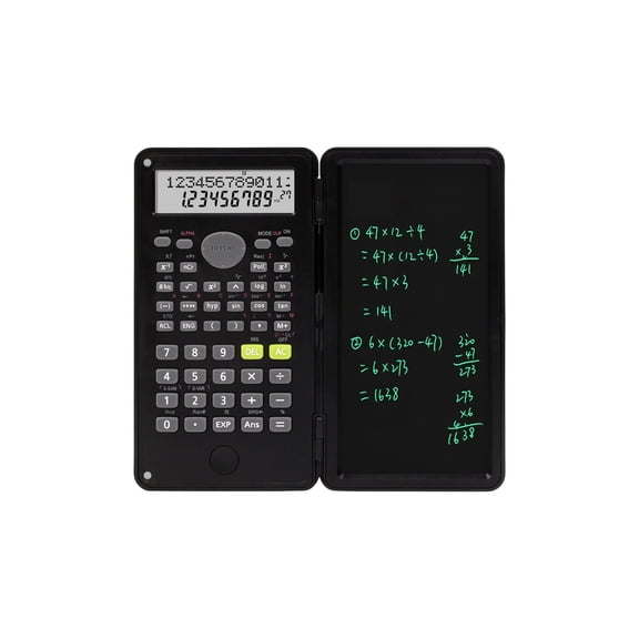 Zznnkj 2-in-1 Scientific Calculator with LCD Writing Tablet, Foldable 12-Digit Math Calculator with Notepad, Portable Digital Doodle Pad for School, Office & Exam Use