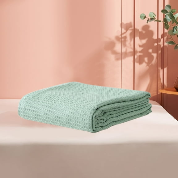 Zznnkj Cotton Waffle Weave Blanket, Lightweight Breathable Soft Fall Waffle Knit Throw Blanket for All Season, Textured Blankets & Throws for Bed, Couch, or Chair, Light Green, 44x52 Inches