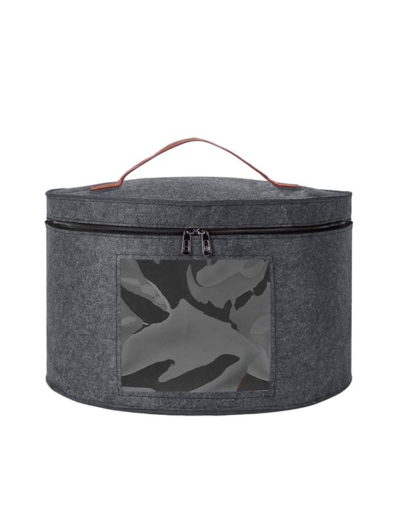 Hat Storage Box for Women & Men, Stackable Round Brim Hats Holder Organizer, Portable Travel Makeup Cosmetic Bag Hat Boxes, Foldable Travel Cap Boxes Organizer with Dustproof Lid