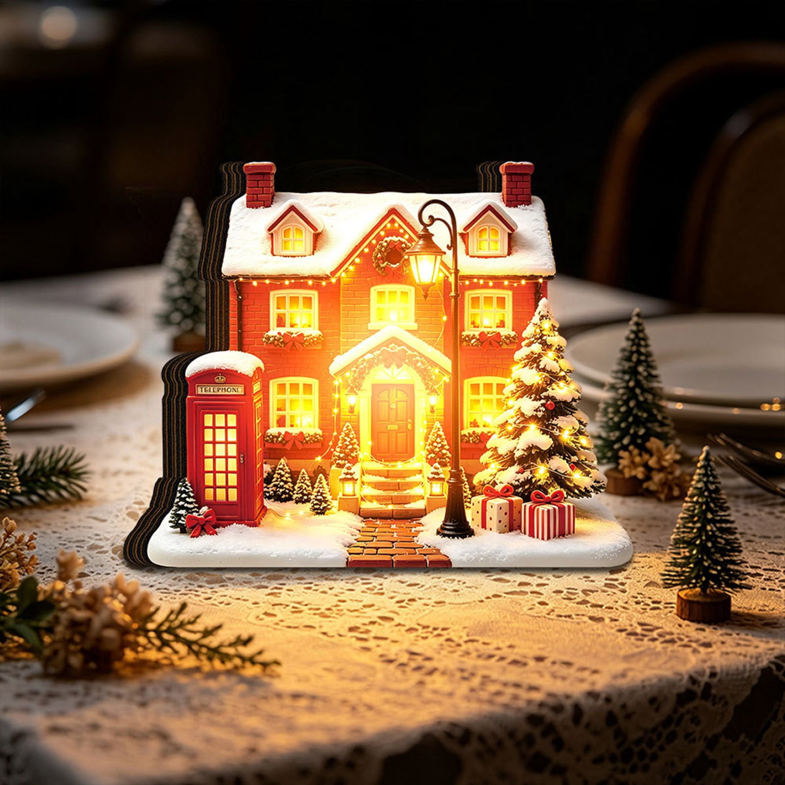 Led House Christmas Zznnkj LED Christmas Village House Decoration with Snowy Cottage Print ...