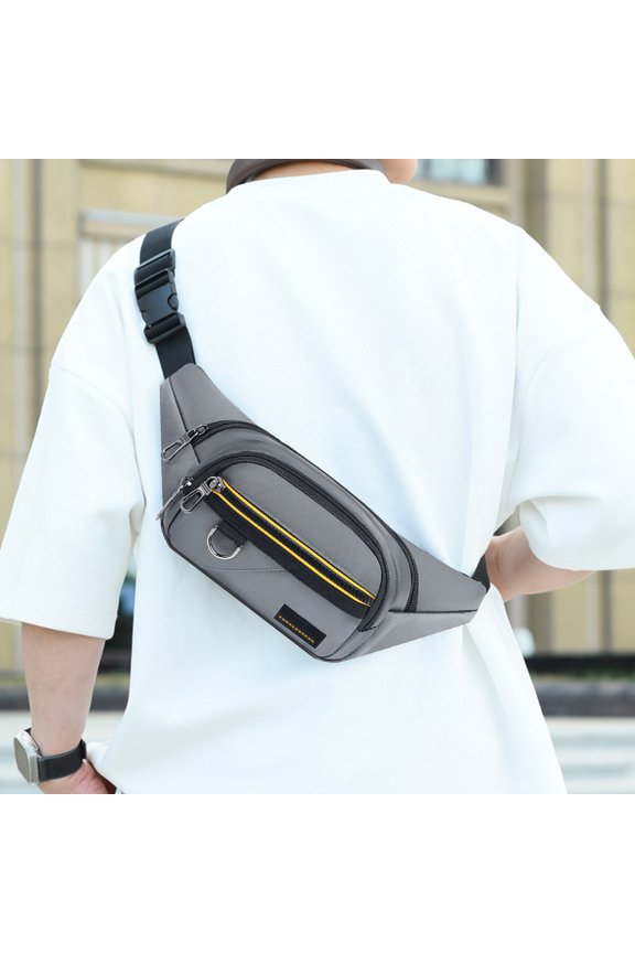 Mens Fanny Pack, Heavy-Duty Nylon Waist Bag Sling Bag with Adjustable Strap, Reflective Strip and D-Ring, Ideal for Running, Hiking, Travel