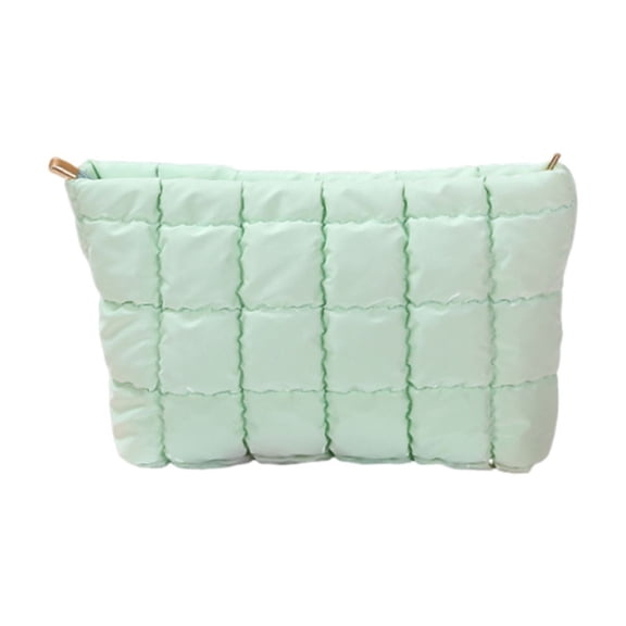 Zznnkj Quilted Puffer Makeup Bag, Large Capacity Cosmetic Pouch Bags, Soft Nylon Checkered Toiletry Zipper Pouch Bag for Travel, Green