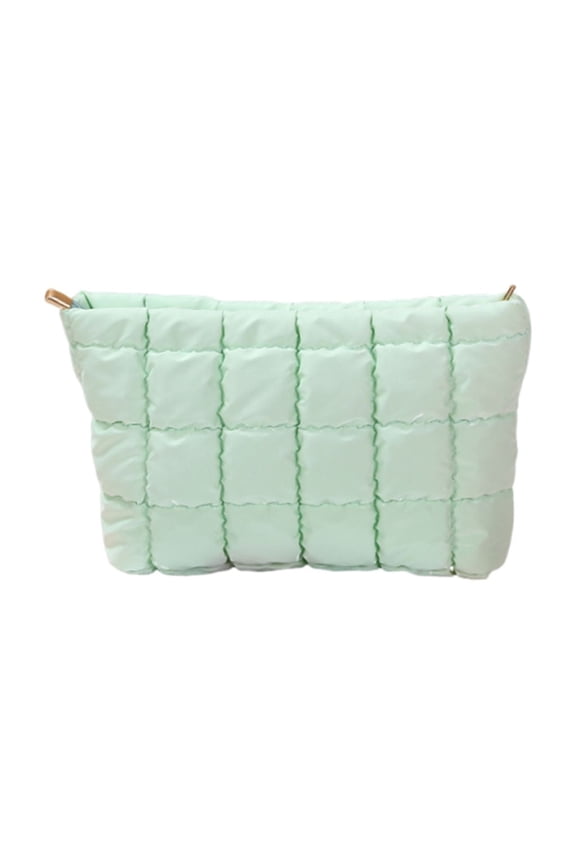 Quilted Puffer Makeup Bag, Large Capacity Cosmetic Pouch Bags, Soft Nylon Checkered Toiletry Zipper Pouch Bag for Travel, Green