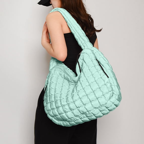 Zznnkj Quilted Tote Bag for Women, Lightweight Puffy Padding Hobo Bag with Compartment, Large Puffer Shoulder Bag Handbag for Travel, Work, Gym