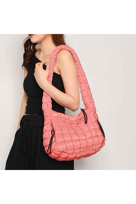 Quilted Tote Bag for Women, Lightweight Puffy Padding Hobo Bag with Compartment, Large Puffer Shoulder Bag Handbag for Travel, Work, Gym