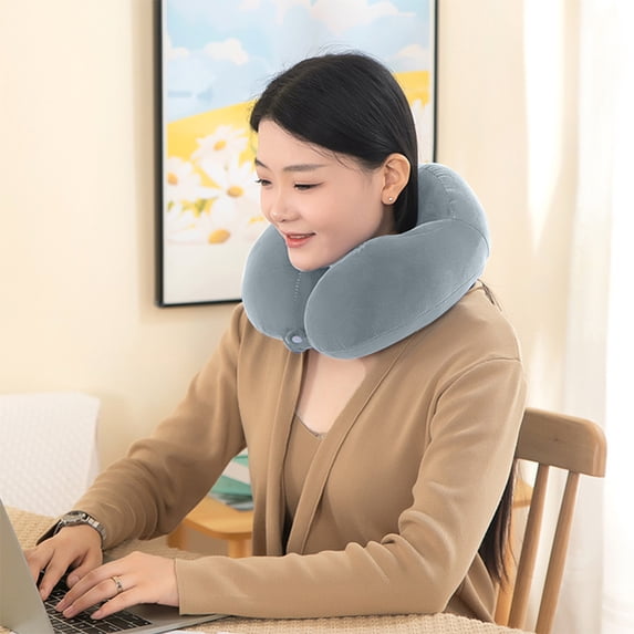 Zznnkj U-Shaped Travel Neck Pillow, Portable Soft Plush Neck Support Pillow with Snap Closure for Airplane, Car, Office Napping, Home Rest