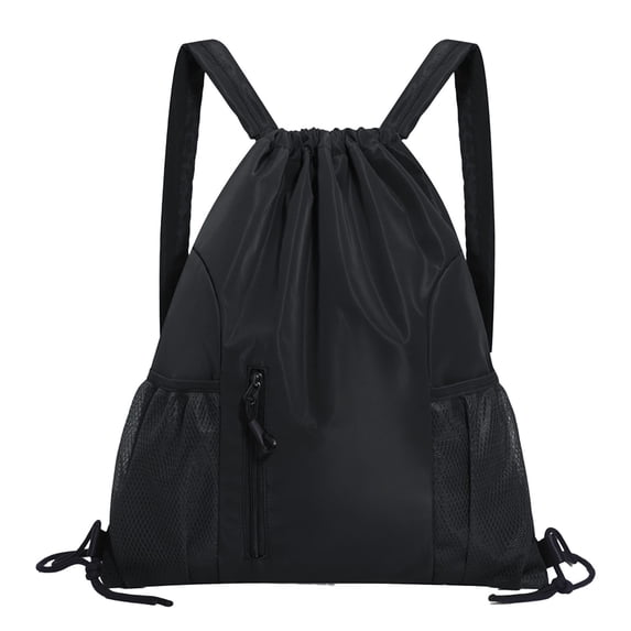 Zznnkj Unisex Drawstring Backpack, Lightweight Water-Resistant Nylon Gym Bag, Large Capacity Pull String Sports Backpack Cinch Sack with Zipper Pockets and Mesh Side Pockets