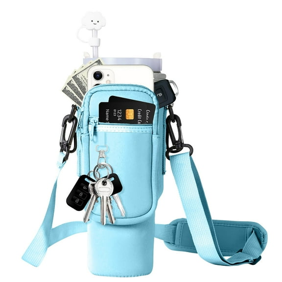 Zznnkj Water Bottle Carrier Bag with Phone Pocket for Stanley 40/30 oz Walking Hiking Crossbody Holder Pouch with Adjustable Strap
