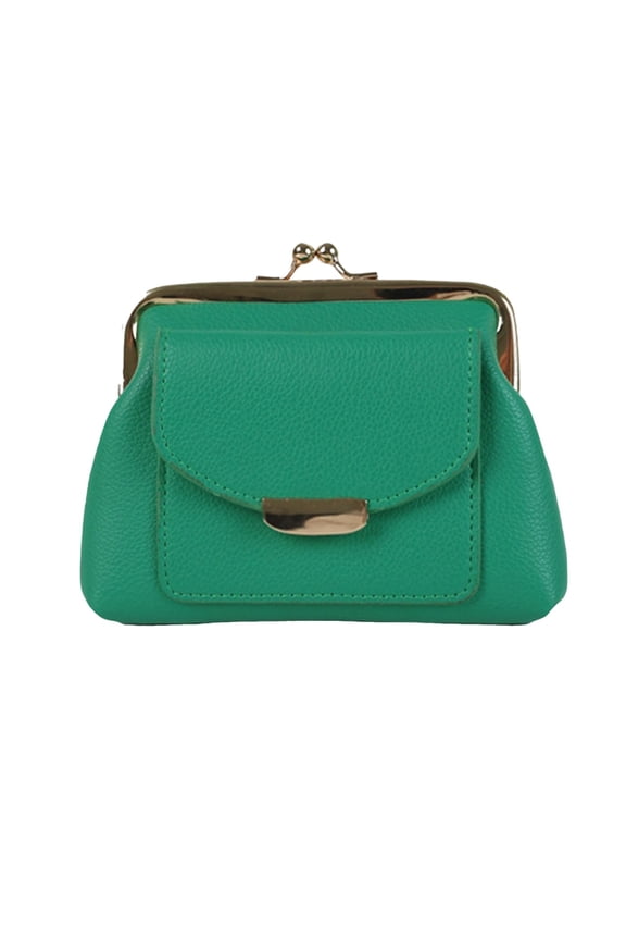 Women's Retro Pebbled PU Leather Kiss-Lock Clutch Bag with Front Flap Pocket, Structured Top Handle Purses Handbags