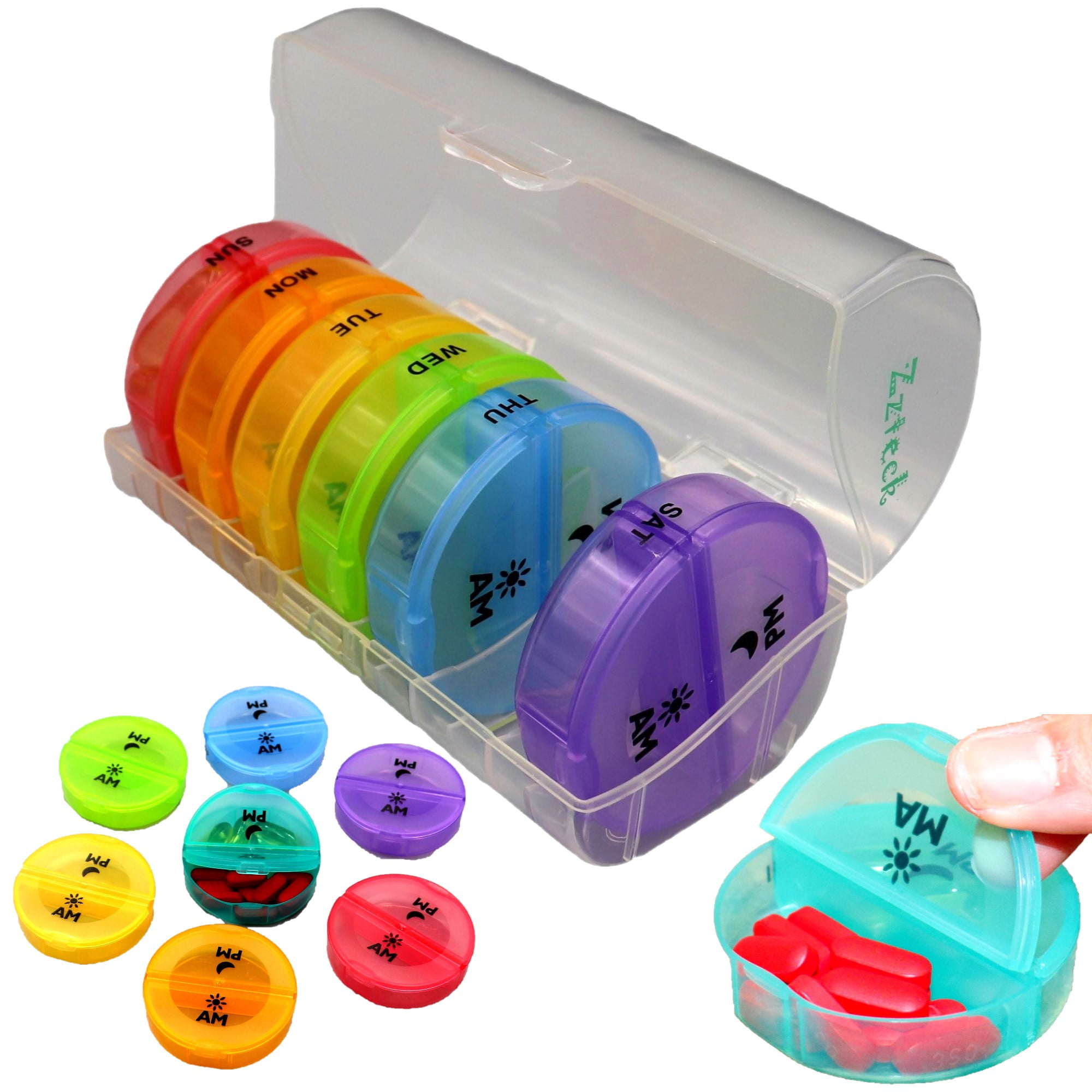 Zzteck Daily Pill Organizer 2 Times a Day, Weekly AM PM Pill Box Case ...