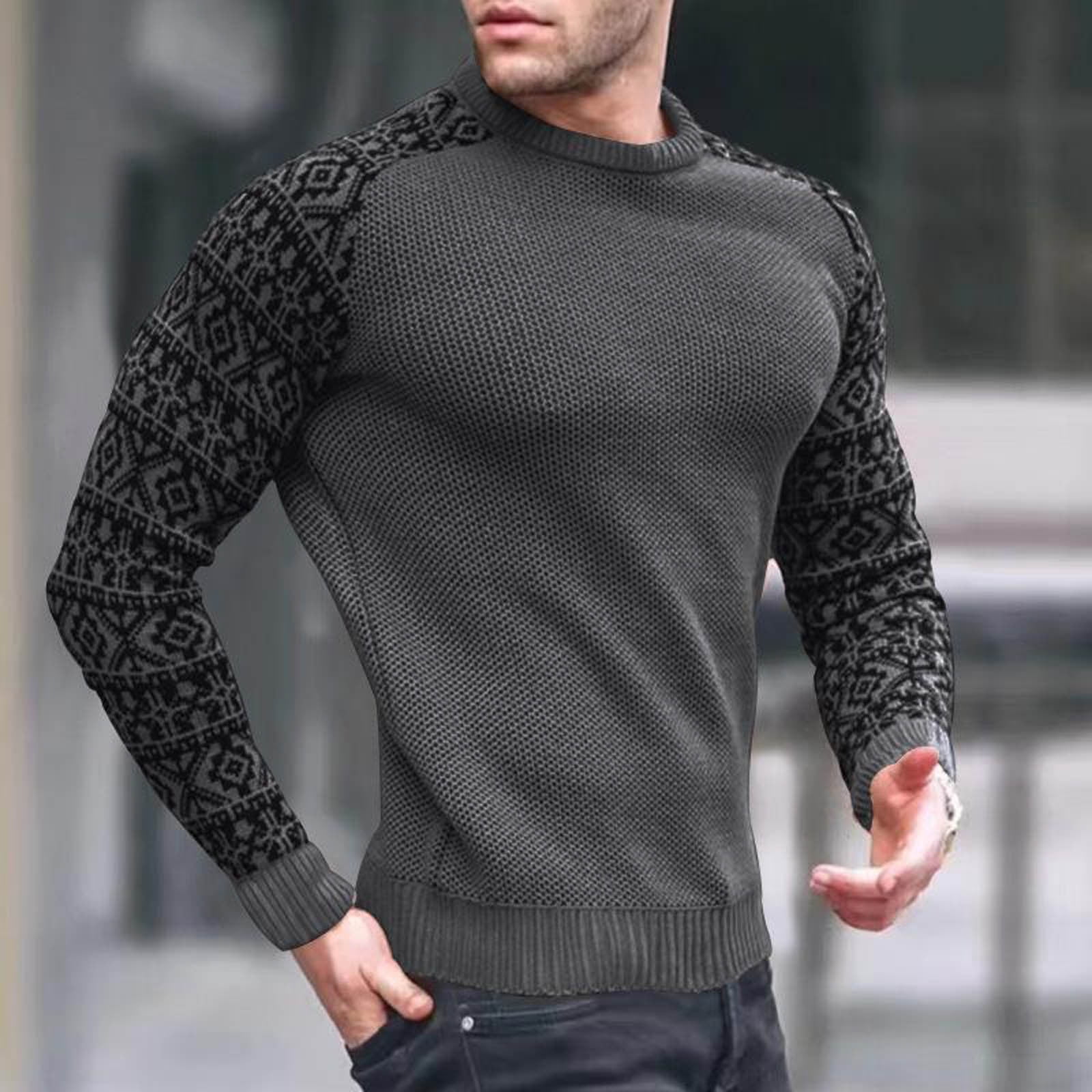 Zzwxwb Sweaters For Men Autumn And Winter New Warm Sweater Men'S Sweater  Pullover Colorblock Print Knitted Sweater Sweater Tops Blouse Dark Gray Xxl  - Walmart.com