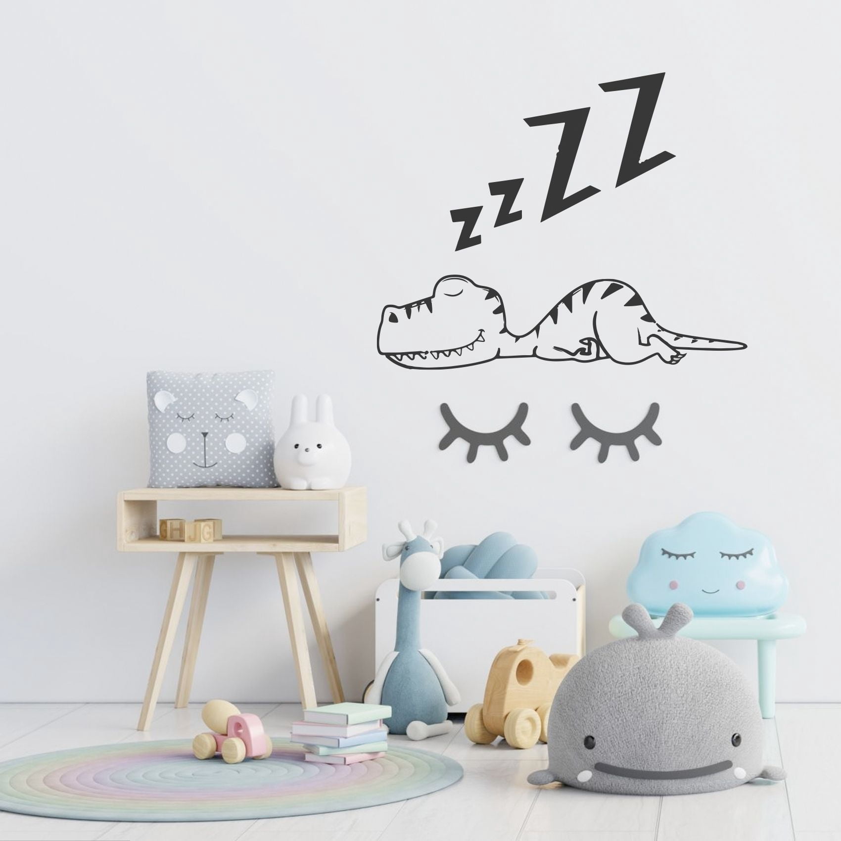 Zzz Cute Little Baby Dragon Sleeping Soundly Baby Dinosaur Sleeping Silhouette Vinyl Design Wall Sticker Art Decal Boy Girl Kid Room Bedroom Nursery Kinder Decor Stickers Decoration Size (20x18 inch)