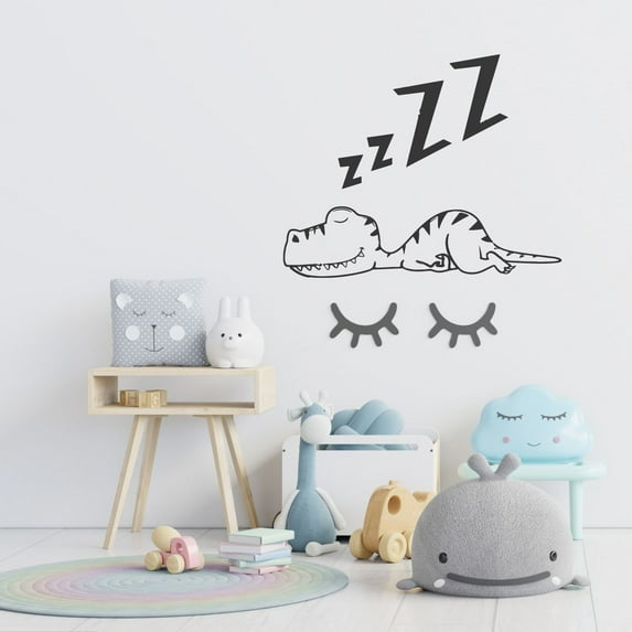 Zzz Cute Little Baby Dragon Sleeping Soundly Baby Dinosaur Sleeping Silhouette Vinyl Design Wall Sticker Art Decal Boy Girl Kid Room Bedroom Nursery Kinder Decor Stickers Decoration Size (10x8 inch)