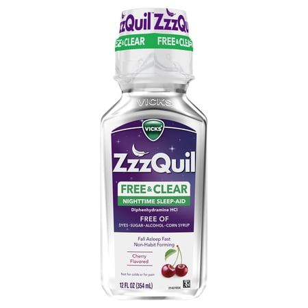 ZzzQuil Liquid Sleep Aid, FREE & CLEAR, Cherry Flavored, 12 fl oz