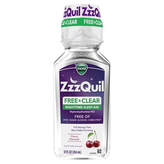 ZzzQuil Liquid Sleep Aid, FREE & CLEAR, Cherry Flavored, 12 fl oz