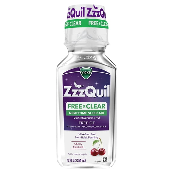 ZzzQuil Liquid Sleep Aid, FREE & CLEAR, Cherry Flavored, 12 fl oz