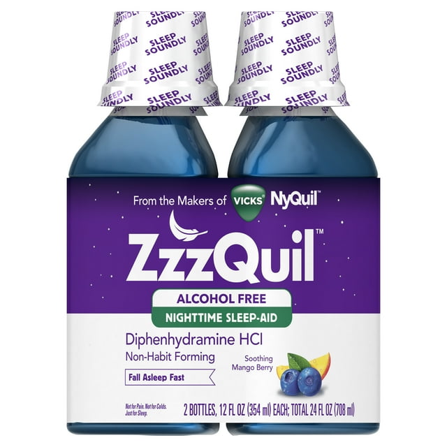 ZzzQuil Nighttime Sleep Aid Alcohol Free Liquid by Vicks, Soothing