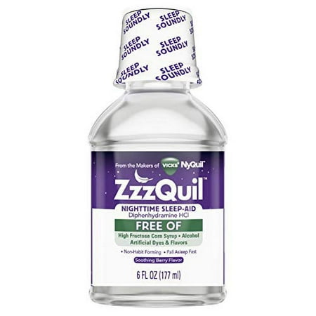 ZzzQuil Nighttime Sleep Aid, Alcohol Free Soothing Mango Berry Liquid, 6 Fl Oz