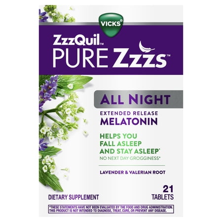 ZzzQuil Pure Zzzs All Night Extended Release Melatonin, Lavender & Valerian Root Tablets - 21 ct