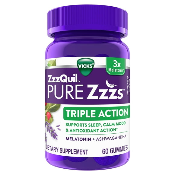 ZzzQuil Pure Zzzs Triple Action Gummy Melatonin Sleep Aid with 6mg, 60 Count