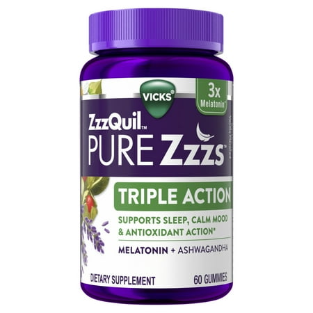 ZzzQuil Pure Zzzs Triple Action Gummy Melatonin Sleep Aid with 6mg, 60 Count