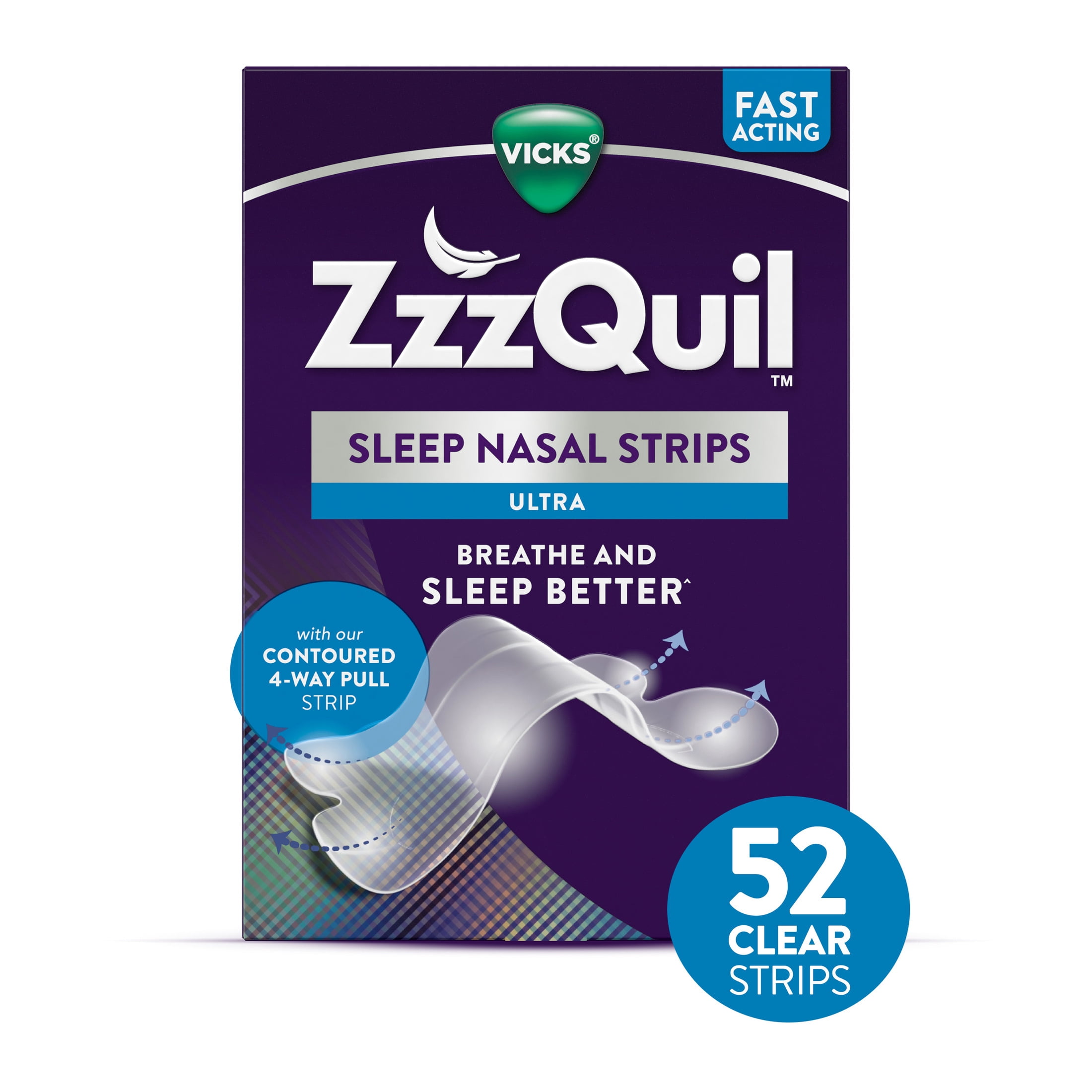 ZzzQuil Sleep Nasal Strips, Clear Nighttime Nasal Strips, Drug Free, 52 Nasal Strips