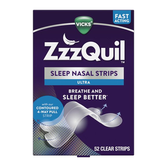 Vicks ZzzQuil Sleep Aid Ultra Nasal Strips, Anti-Snoring, Clear, Unscented, 52 Count
