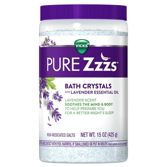 Zzzquil Pure Zzzs Bath Crystals, Bath Bomb Non-Medicated Bath Salts with Lavender, Uncolored, 15oz
