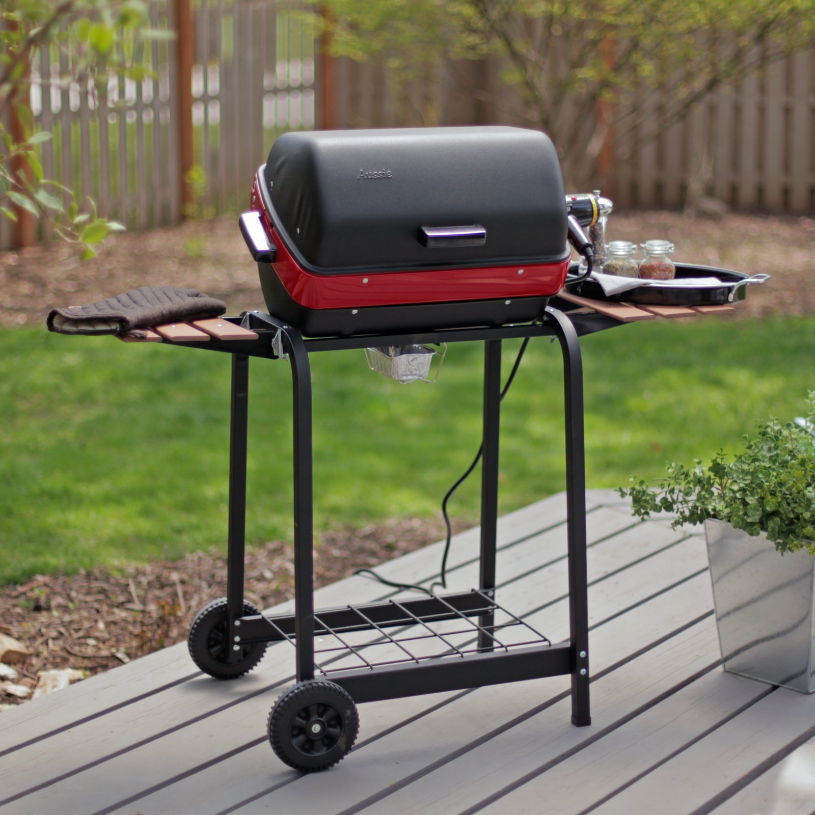 a 1500-Watt Electric Steel Cart Grill with Folding Side Tables - image 1 of 10