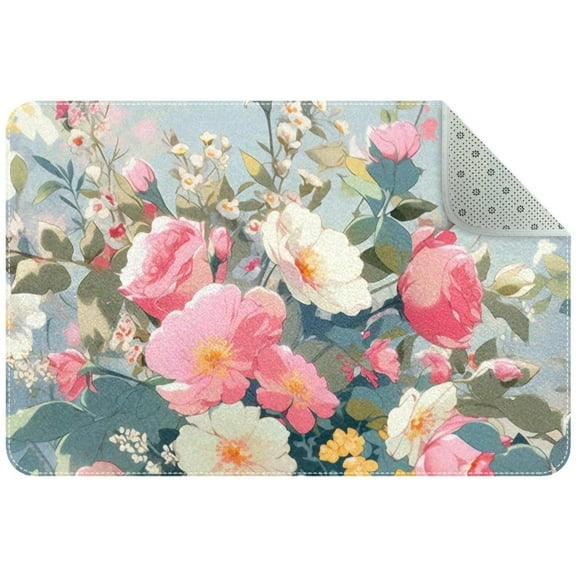 a Bouquet of Flowers Pattern Small Area Rug, Non-Slip Door Mat Indoor Floor Mat, Washable Kitchen Rug Entrance Door Mat for Bedroom Living Room