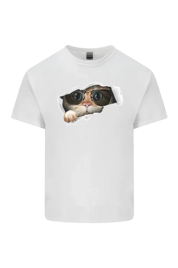 a Funny Cat Peeking From a Ripped Top T-Shirt