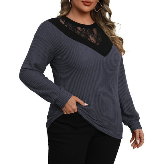 a.Jesdani Plus size Sweatshirts for Women Crewneck Casual Lace Patchwork Pullover Sweater 3xl