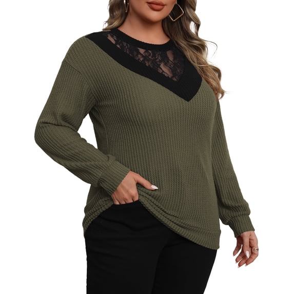 a.Jesdani Plus size Sweatshirts for Women Crewneck Casual Lace Patchwork Pullover Sweater 4xl