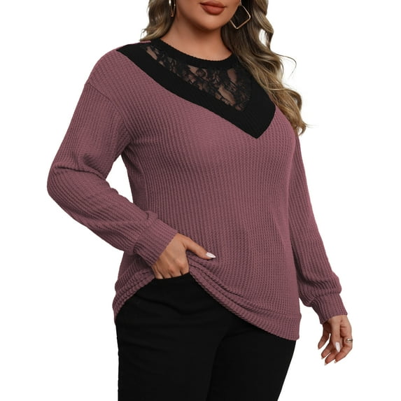 a.Jesdani Plus size Sweatshirts for Women Crewneck Casual Lace Patchwork Pullover Sweater m