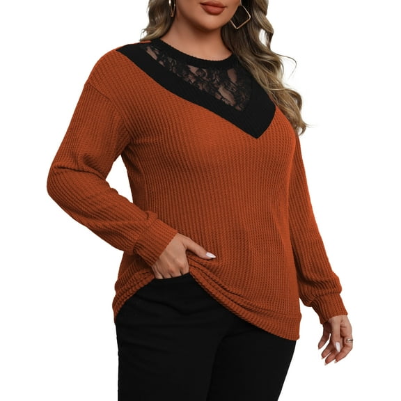 a.Jesdani Plus size Sweatshirts for Women Crewneck Casual Lace Patchwork Pullover Sweater m