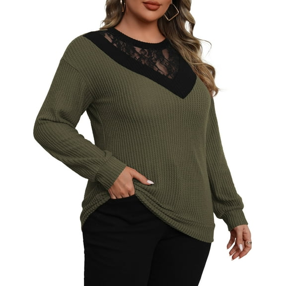 a.Jesdani Plus size Sweatshirts for Women Crewneck Casual Lace Patchwork Pullover Sweater m
