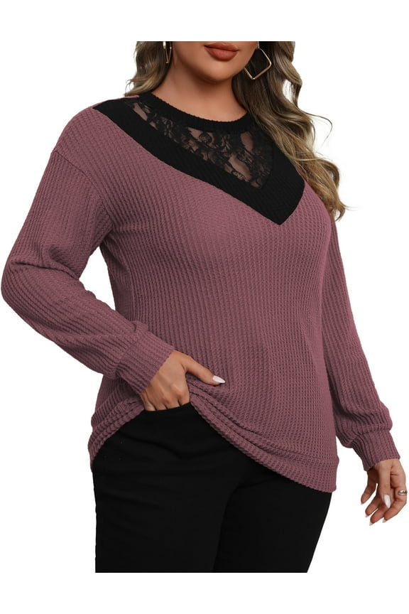 Plus size Sweatshirts for Women Crewneck Casual Lace Patchwork Pullover Sweater xl